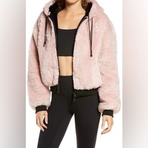 Blanc Noir Reversible Faux Fur Hoodie Pink/Black